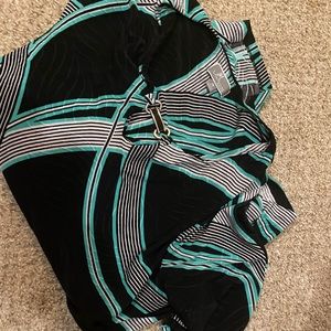 JM collection teal black blouse